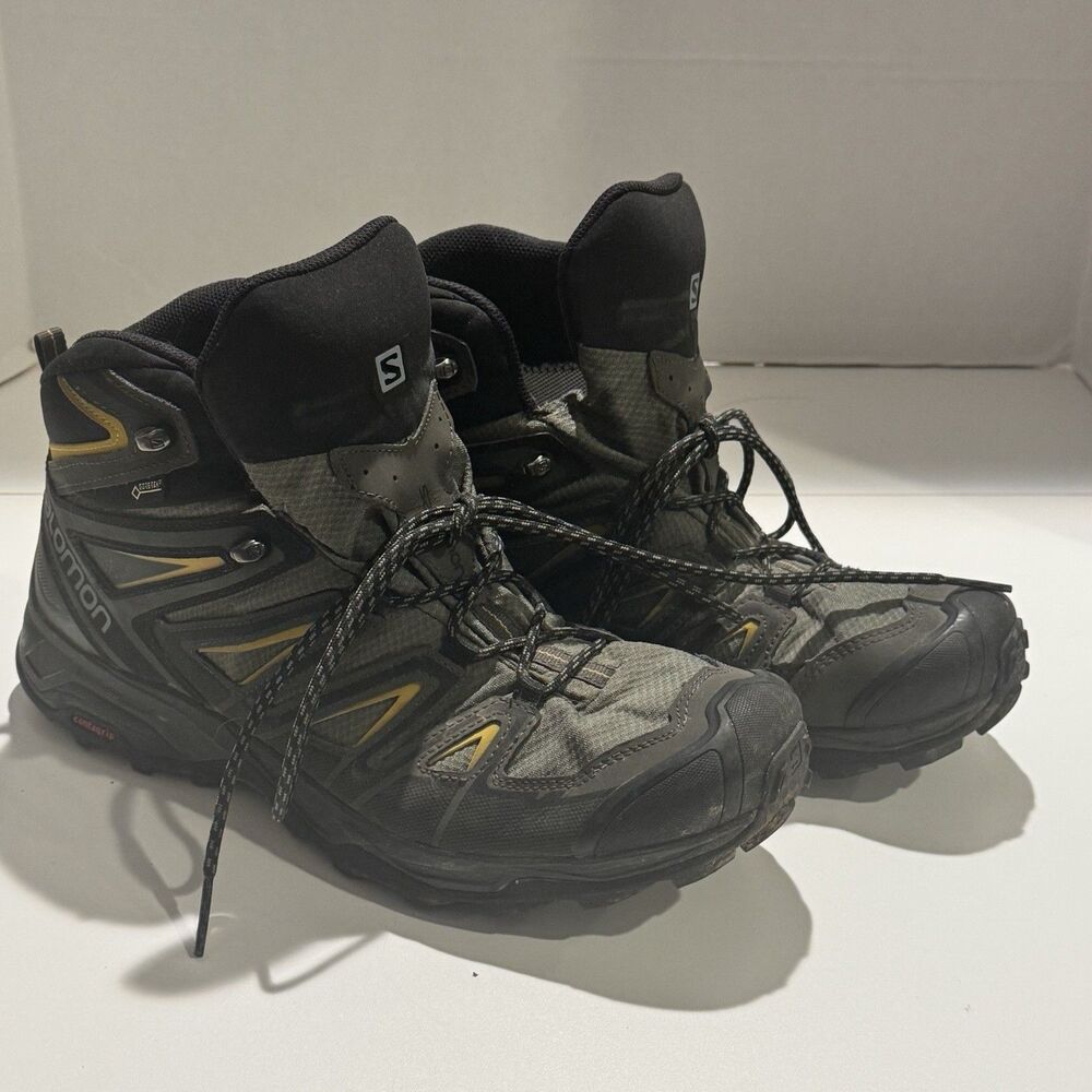 Salomon Power Band Mid GTX Trail Hiking Boots Black Gray Mens Size 12.5/48